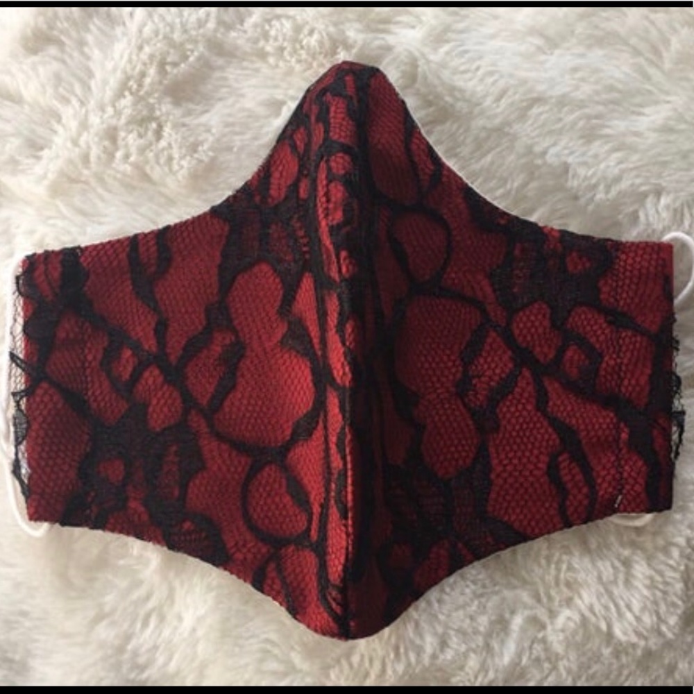 Red with Black Lace Face Mask
